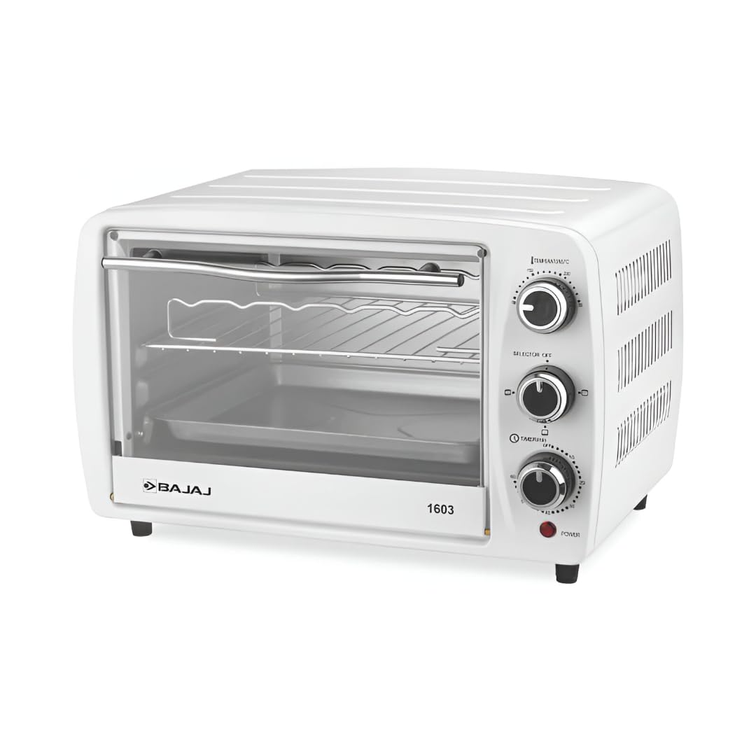 Bajaj 1603 16 Litres Oven Toaster Grill (16L OTG) With Baking & Grilling Accessories| 1200 W | Oven For Kitchen With Transparent Glass Door| 2 Year Warranty by Bajaj| White
