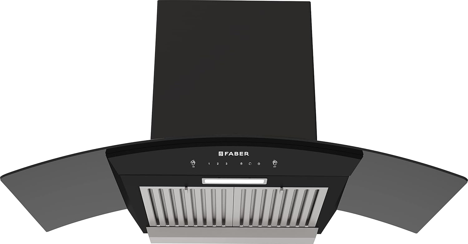 Faber 90cm 1500m3/hr Autoclean Chimney, Lifetime Wty on Motor, 2Yr Comprehensive Warranty, Autoclean Alarm, Mood Lt (HOOD PRIMUS PLUS ENERGY IN HCSC BK 90, Baffle Filter,Touch & Gesture Control,Black)