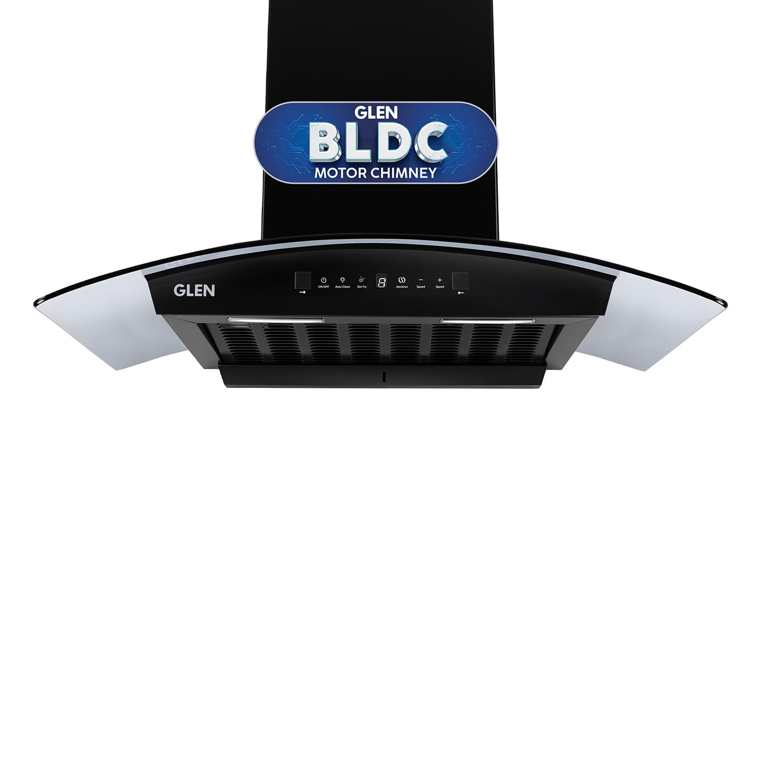 Glen 90 cm 1500 m³/hr BLDC Filterless Thermal Autoclean Kitchen Chimney, Curved Glass |(Hood RICA 90, Aeration technology| Touch & Gesture Control,Black)