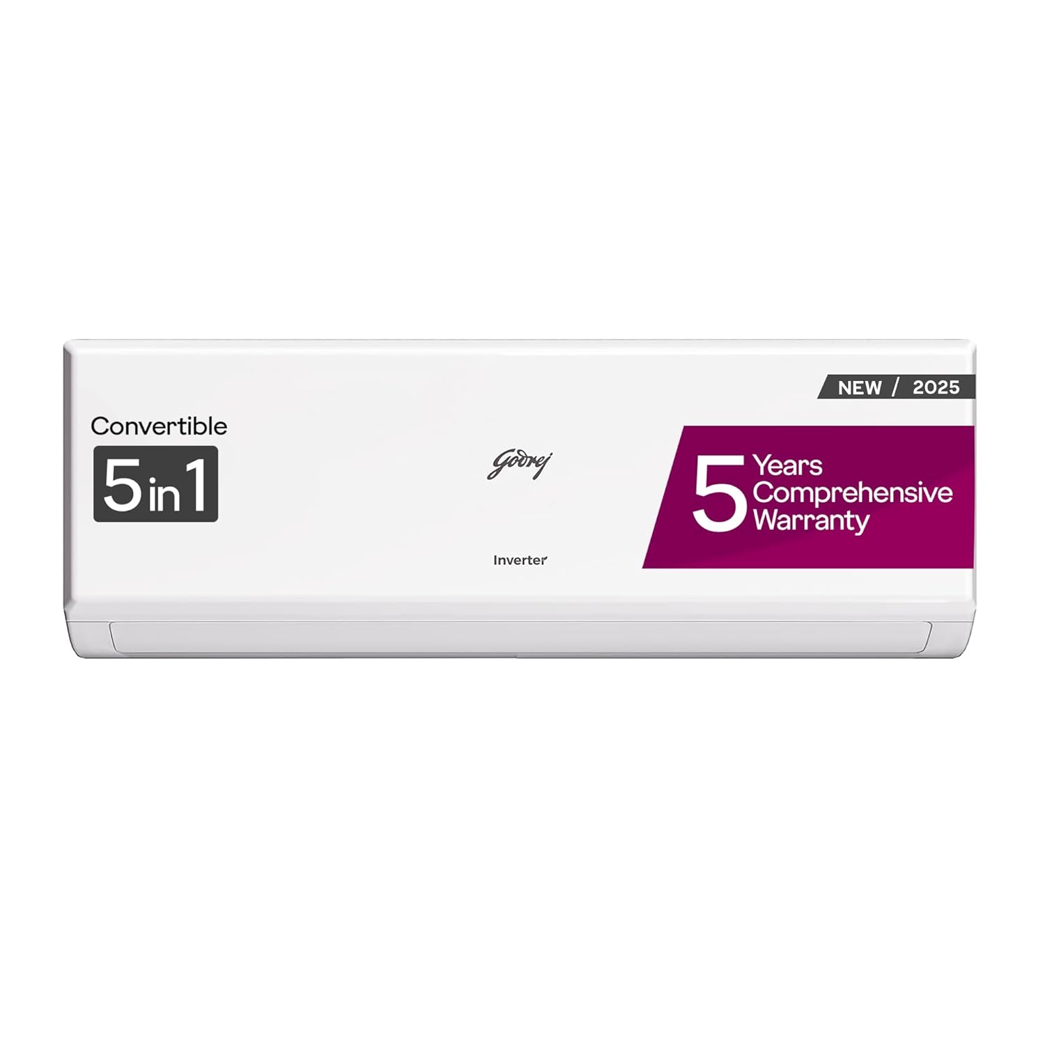 Godrej 1 Ton 3 Star, 5 Years Comprehensive Warranty, AI Powered, 5-In-1 Convertible Cooling, Inverter Split AC (Copper, 2025 Model, Heavy duty cooling at 52 °C, AC1T EI 12PINV3R32 WYQ 3S, White)