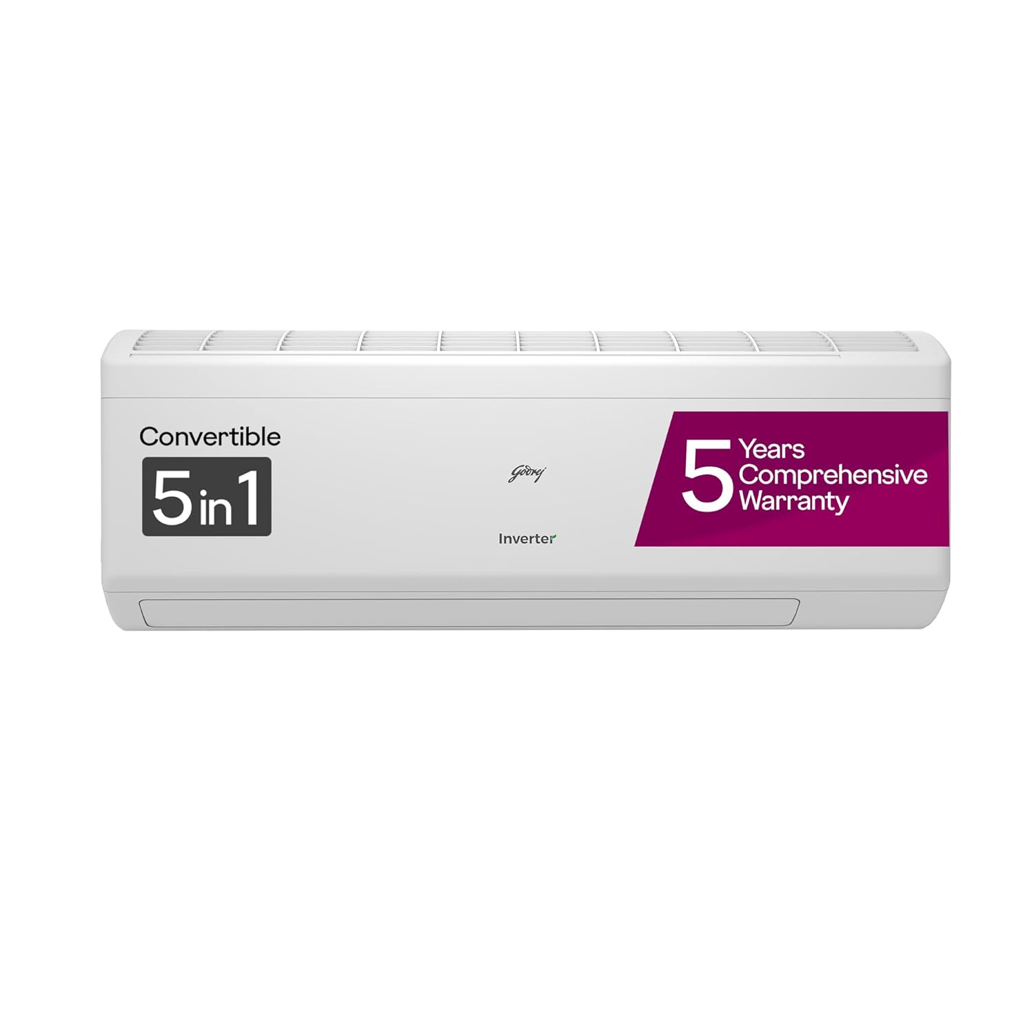Godrej 1 Ton 5 Star, 5 Years Comprehensive Warranty, AI Powered, 5-in-1 Convertible Cooling, Self Clean, Inverter Split AC (Copper, Heavy-Duty Cooling at 52° Celcius, AC 1T EI 12IINV5R32-WWR, White)