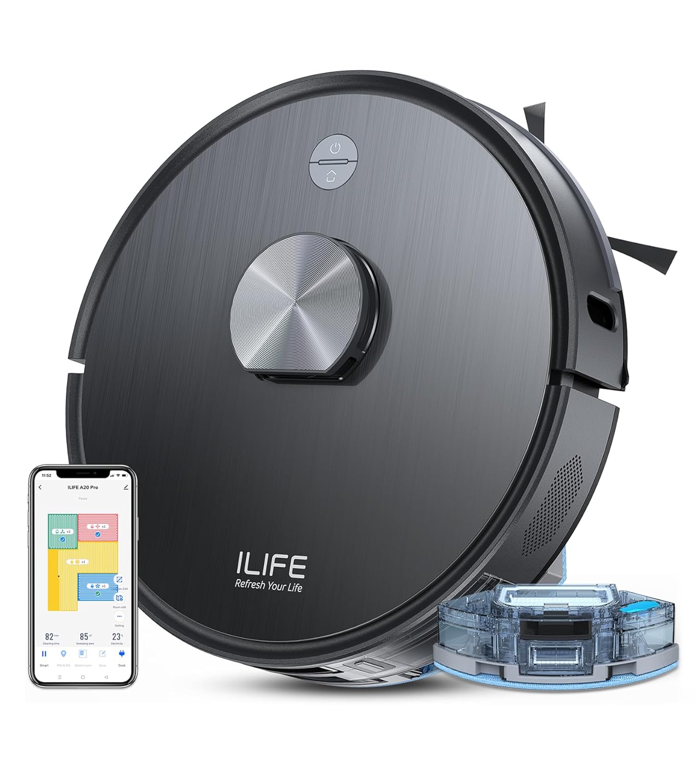 ILIFE T10s Robotic Vacuum & Mop, 60-Day Self-Empty, 4000Pa Strong Suction, Smart LiDAR Navigation, Pet Hair Friendly, Customise Cleaning, Wi-Fi & Voice Control, Cleans 3500sqft