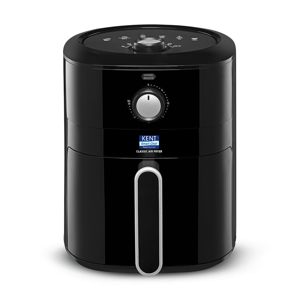 KENT Classic Hot Air Fryer 4L 1300 W | 80% Less Oil | Instant Electric Air Fryer | Auto Cut Off | Fry, Grill, Roast, Steam, and Bake | 1 Year Warranty | Black