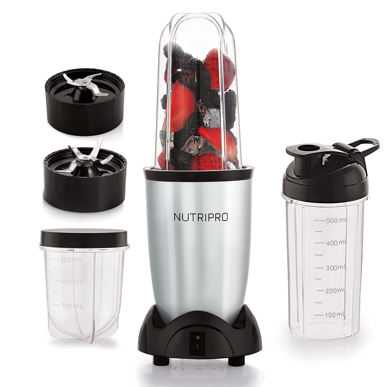 NutriPro Juicer Mixer Grinder - Smoothie Maker - 500 Watts (3 Jars & 2 Blades, Silver) - 2 Year Warranty