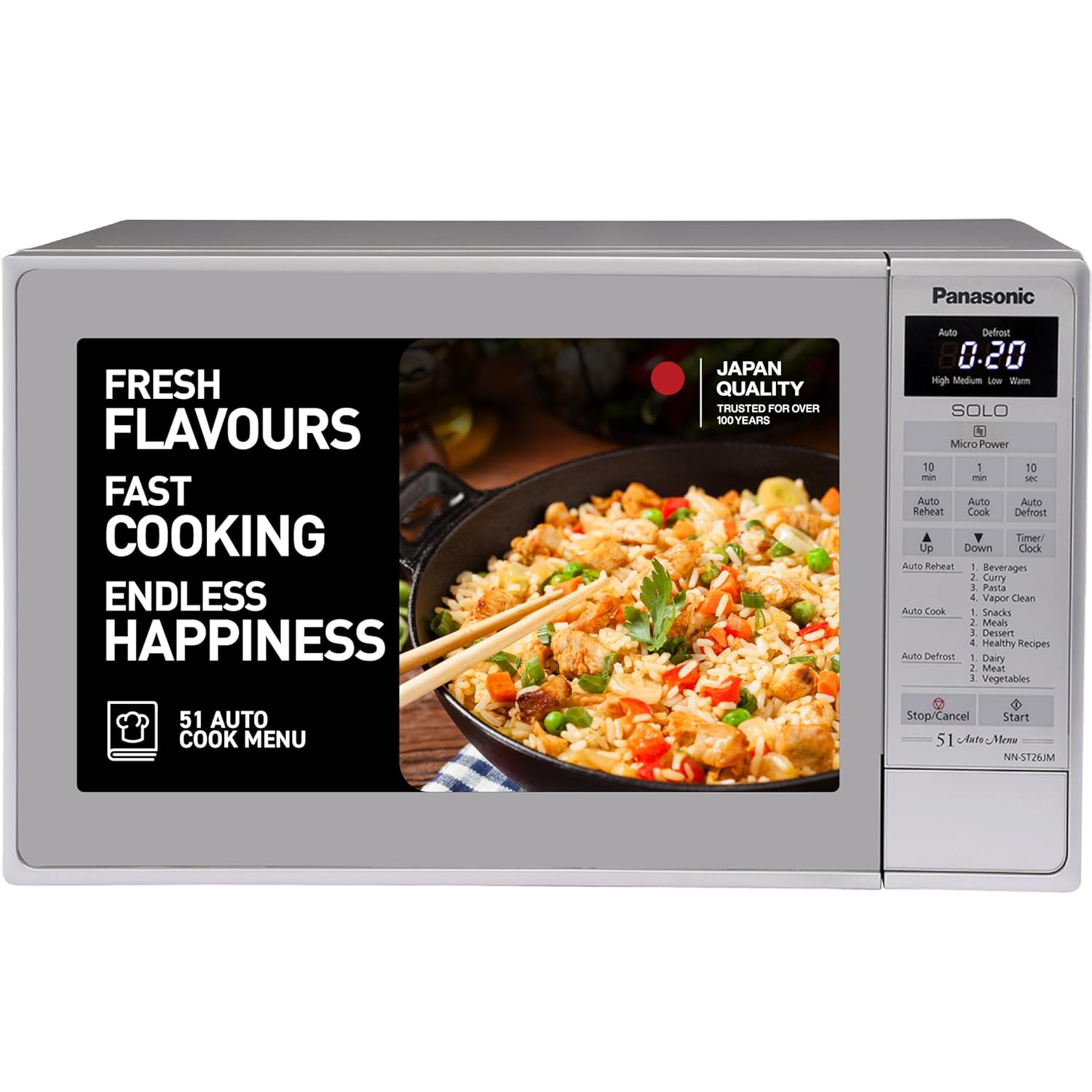 Panasonic 20L Solo Microwave Oven (NN-ST26JMFDG, Silver, 51 Auto Menus)