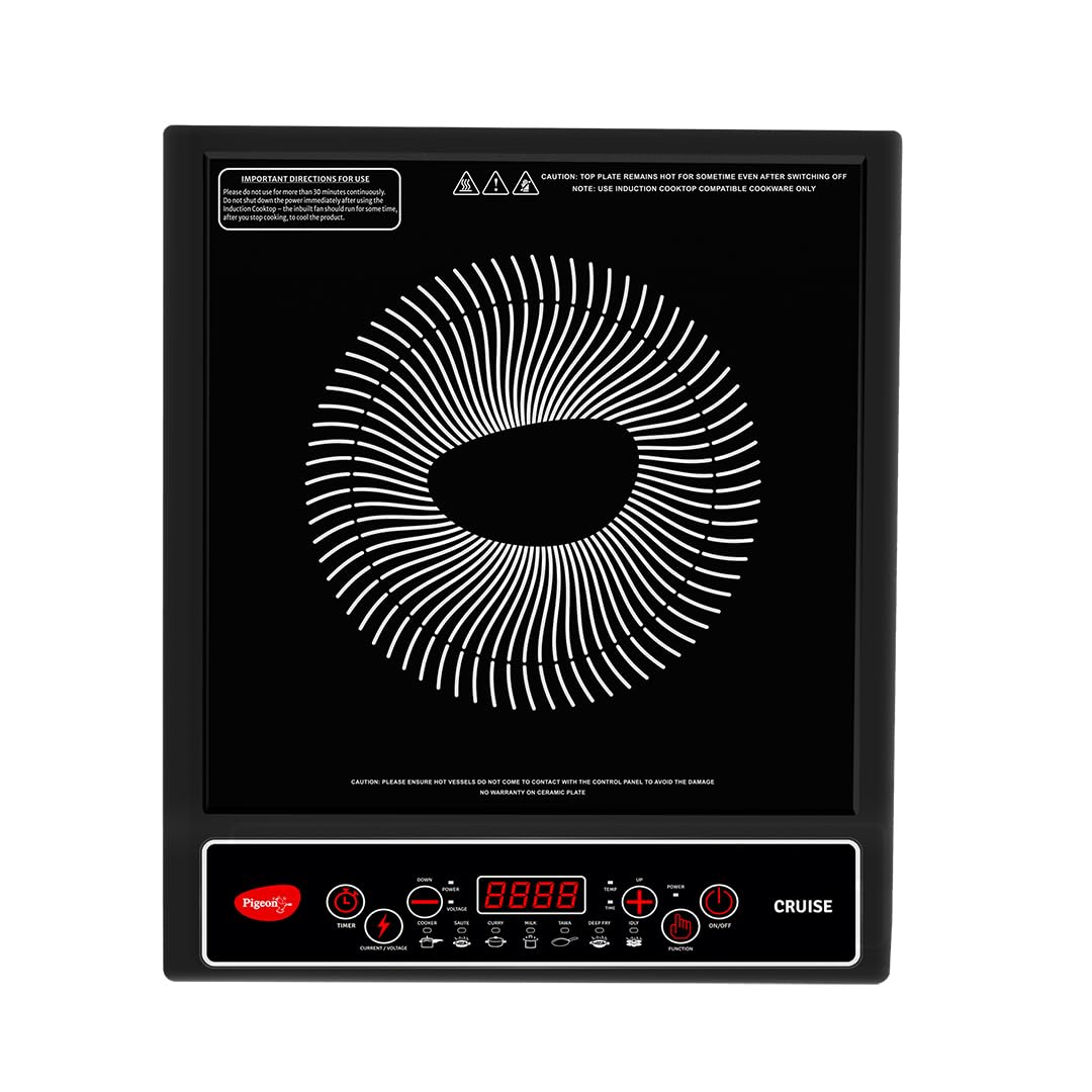 Pigeon by Stovekraft Cruise 1800 watt Induction Cooktop With Crystal Glass,7 Segments LED Display, Auto Switch Off - Black