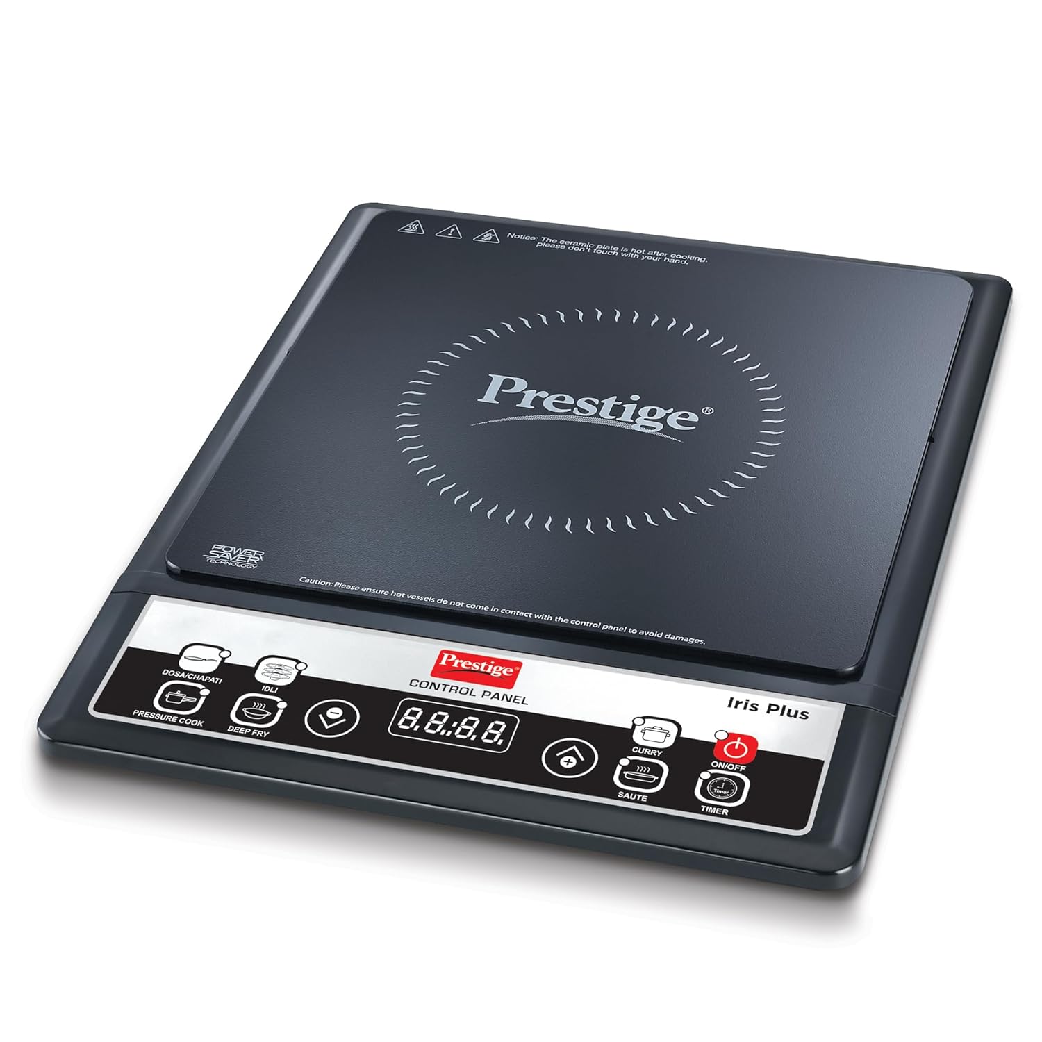 Prestige Iris Plus 1600 Watts Induction Cooktop with Automatic Voltage Regulator | Indian Menu Option |Anti-Magnetic Wall | Timer with User Pre-set | 1 Year Warranty | Black