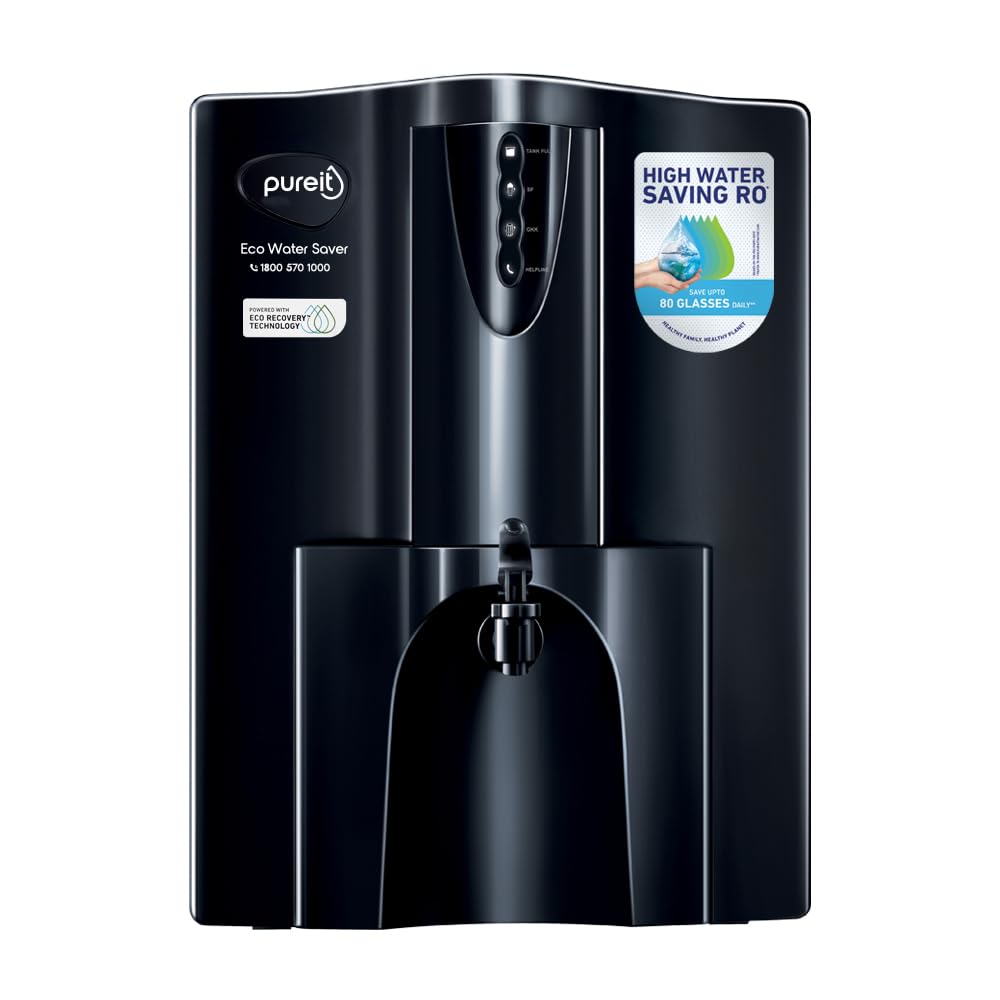 Pureit Eco Water Saver RO+UV+MF+Mineral | 7-Stage | 10L | Up to 60% Saving | Suitable for Borewell, Tanker & Municipal Supply | Table Top | Wall Mountable | Black