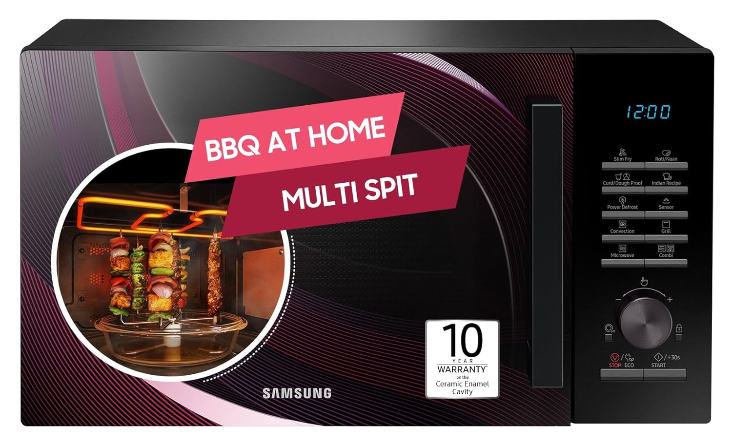 Samsung 28 L Slim Fry, Sensor Cook and Multi Split Convection Microwave Oven (MC28A5145VR/TL, Black and Pattern, 10 Yr warranty, Gift for Every Occasion)
