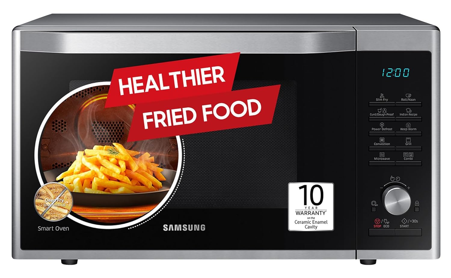 Samsung 32L, Slim Fry, Convection Microwave Oven with Tandoor and Curd making(MC32A7035CT/TL, Stainless Steel, 10 Yr warranty)