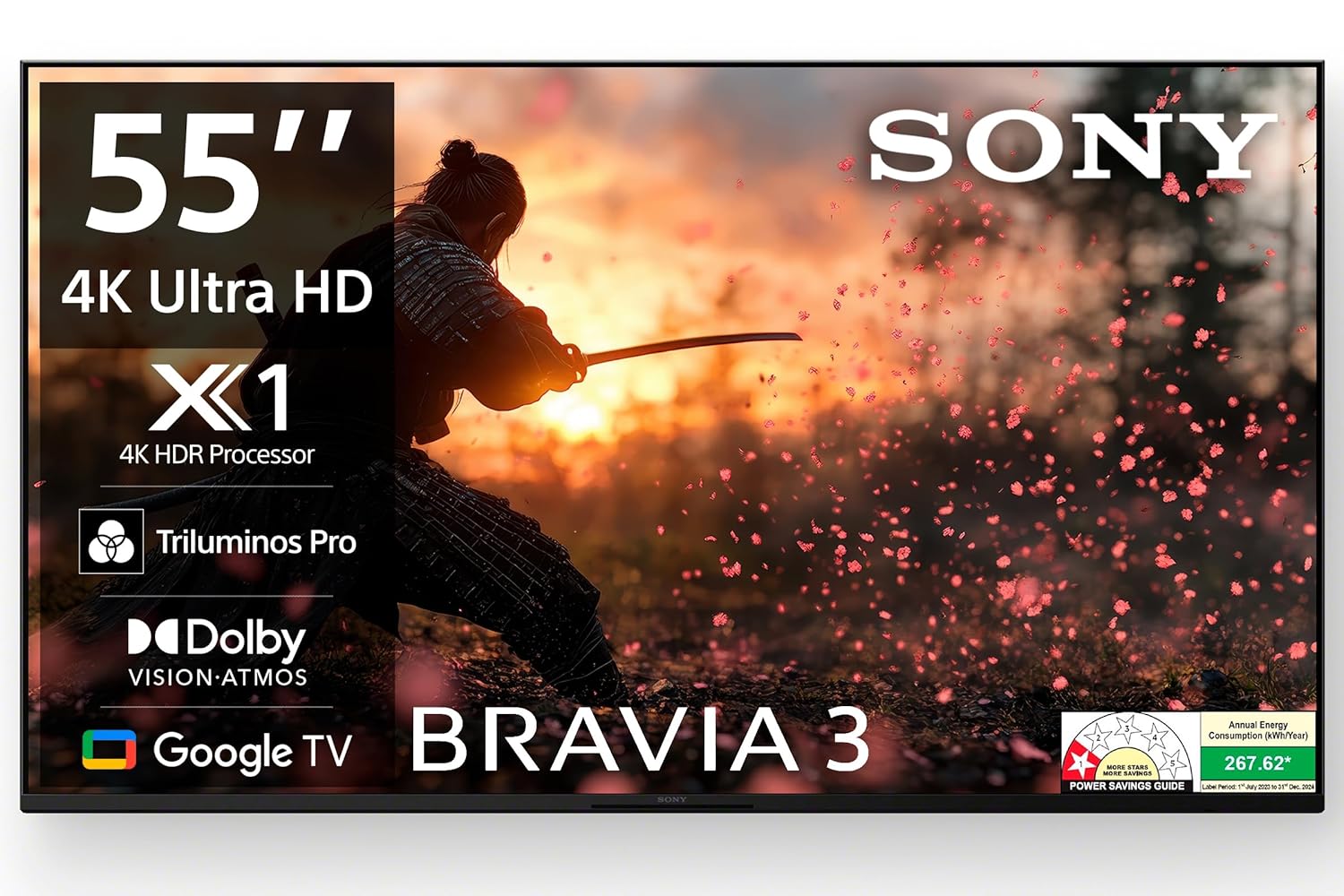 Sony BRAVIA 3 Series 139 cm (55 inches) 4K Ultra HD AI Smart LED Google TV K-55S30B (Black)-2 Years Warranty for Limited Period