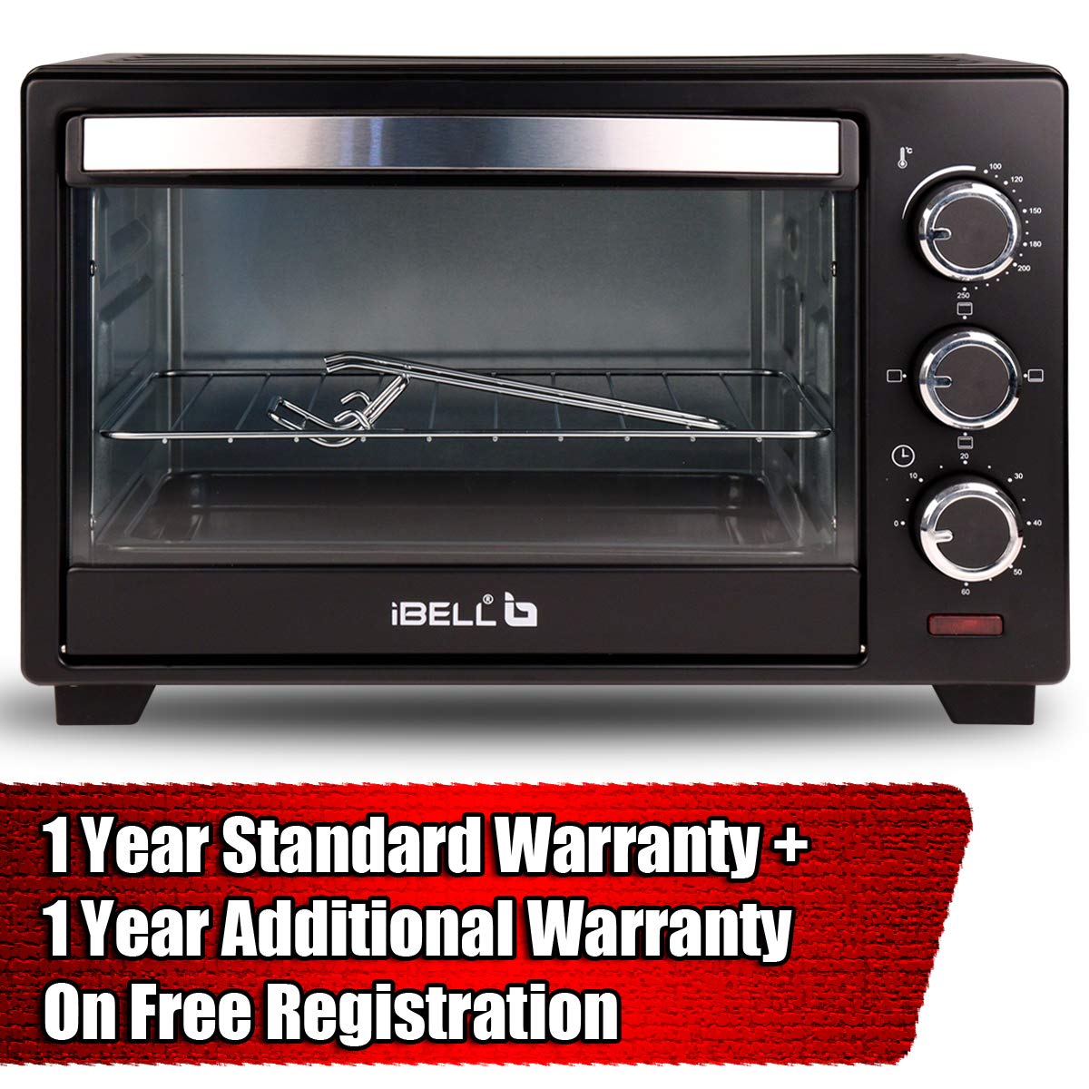 iBELL EO19LG | OTG 19 Litre, Oven Toaster Griller with Multi-Stage Heating Modes, Auto Off, 1500Watt | Black